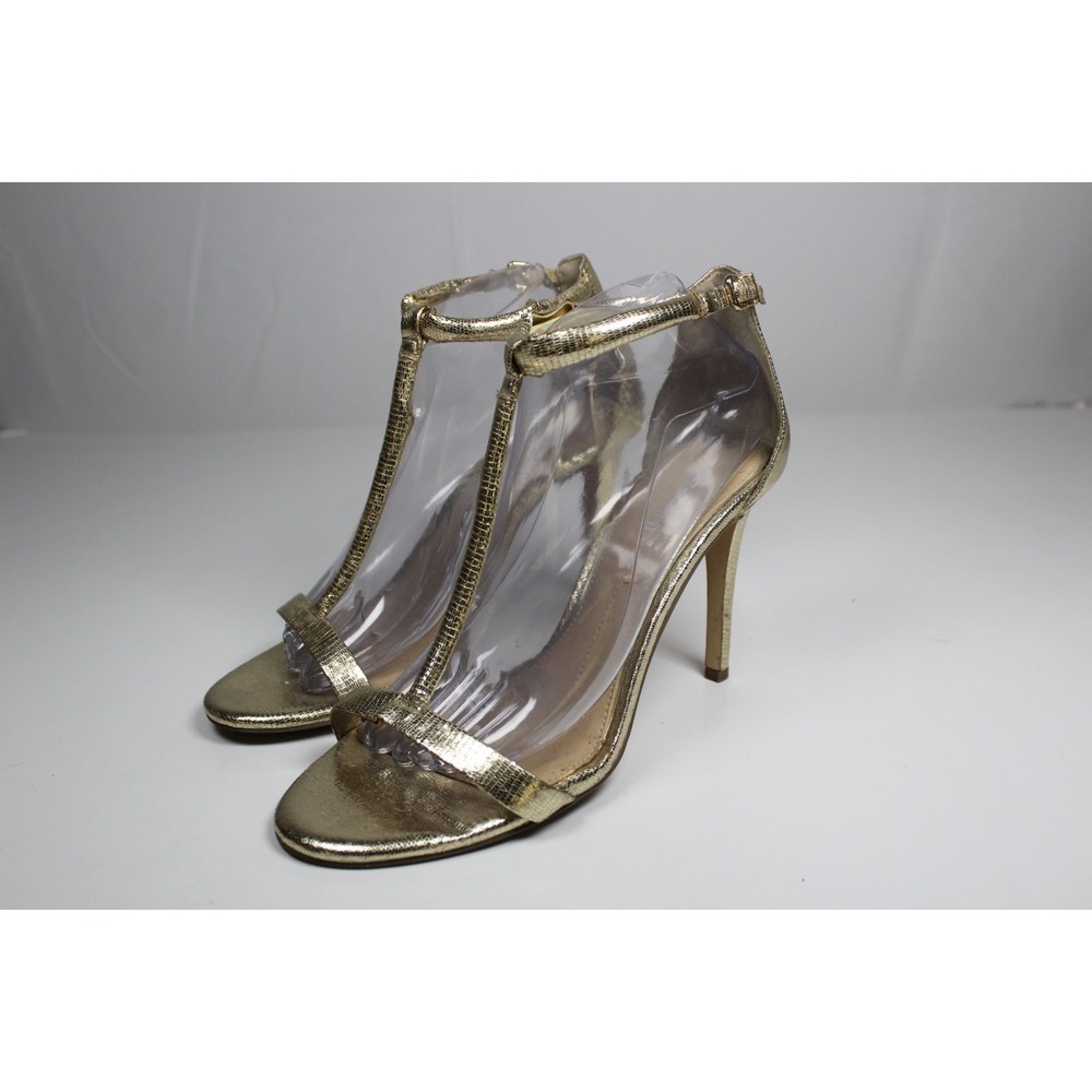 Gianni Bini Antonias Womens US 9.5 M Gold Open Toe Ankle T-Strap Stiletto Heel